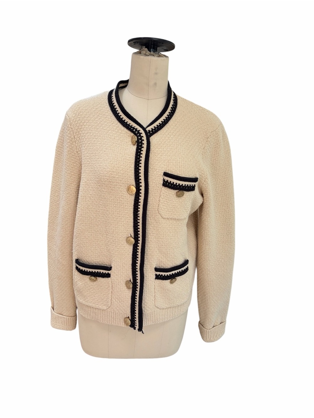 J Crew Contrast-Trim Lady Jacket Cream Black Gold Buttons Size Medium - Picture 2 of 6